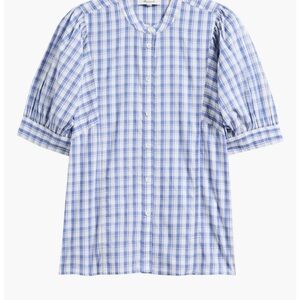 NWT Madewell Plaid Puff Sleeve Band Collar Shirt - Size 4